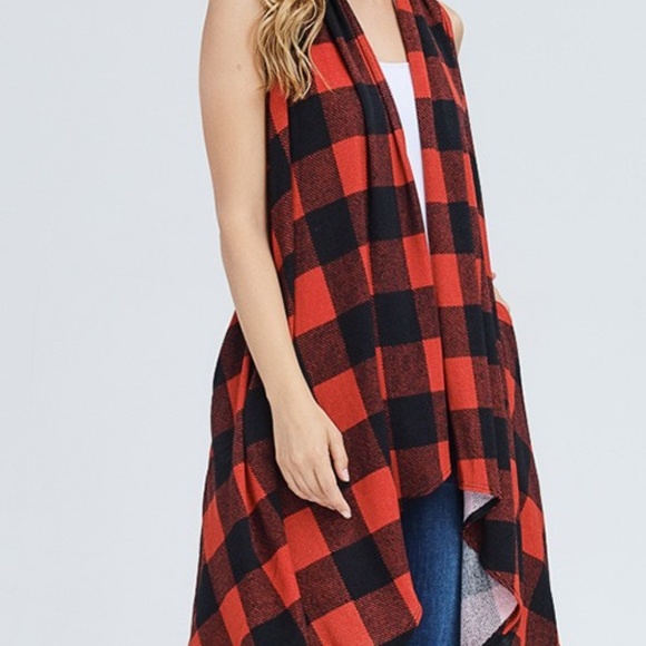 Women's Long Plaid Vest - Picture 1 of 2